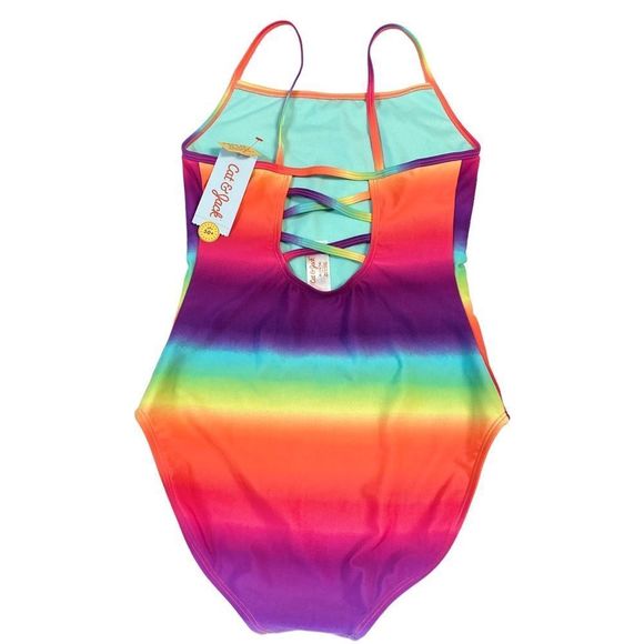 Girls tie dye unicorn full piece swimsuit 14/16 rainbow one piece - Picture 3 of 8